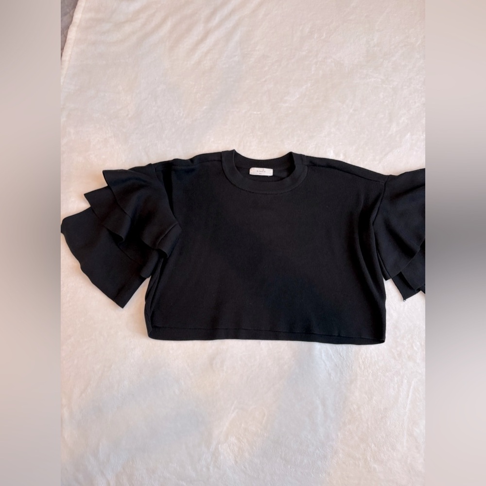 Elodie Black Ruffled Crop Blouse - Size Large - Picture 9 of 14